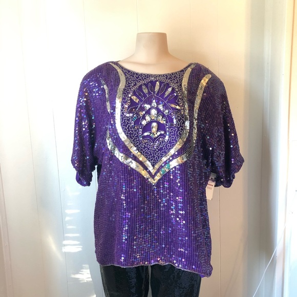 Vintage Beaded Purple Top - Picture 2 of 7